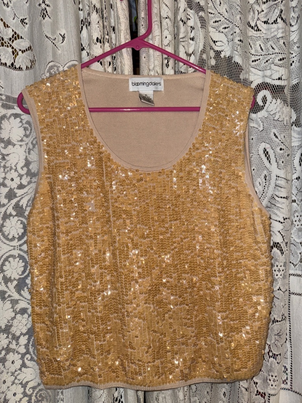 Bloomingdale's beige Sequin silk Tank Top